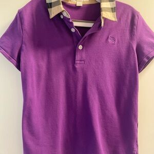 Burberry Purple Kids Polo with Check Collar